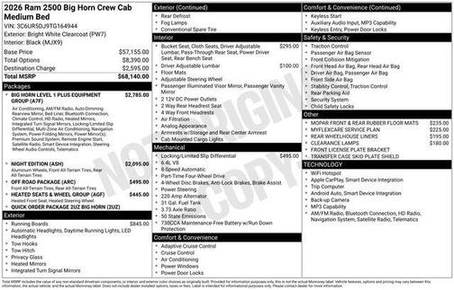 Bright White Clearcoat 2026 RAM 2500 Big Horn Crew Cab 4x4 6'4' Box