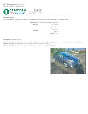 2013 Toyota Prius Three