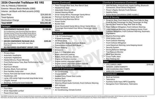 Mosaic Black Metallic 2026 Chevrolet Trailblazer RS