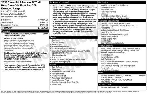 White Sands 2026 Chevrolet Silverado EV Trail Boss - Extended Range 4WD