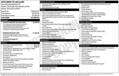 Gray Metallic 2025 BMW X5 xDrive40i