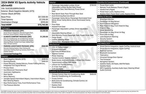 Black Sapphire Metallic 2024 BMW X5 xDrive40i