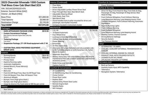 Summit White 2025 Chevrolet Silverado 1500 Custom Trail Boss