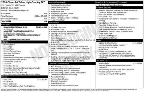Black 2026 Chevrolet Tahoe High Country
