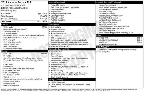 Pacific Blue Pearl Mica 2013 Hyundai SONATA GLS