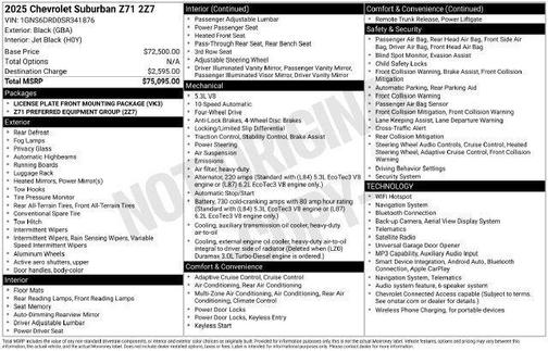 Black 2025 Chevrolet Suburban 4WD Z71