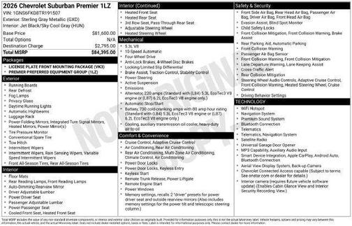 Sterling Gray Metallic 2026 Chevrolet Suburban Premier