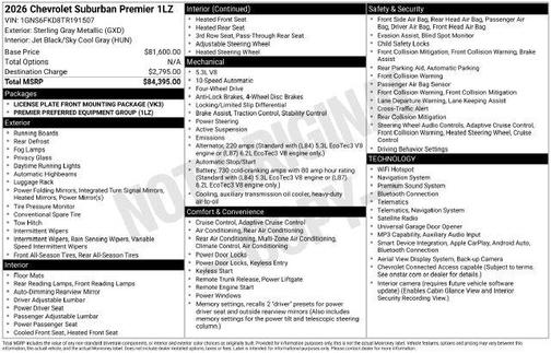 Sterling Gray Metallic 2026 Chevrolet Suburban Premier
