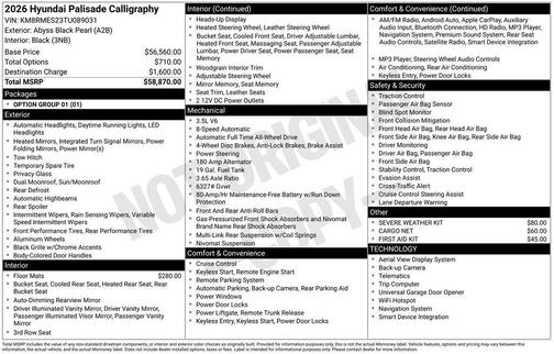 2026 Hyundai PALISADE Calligraphy