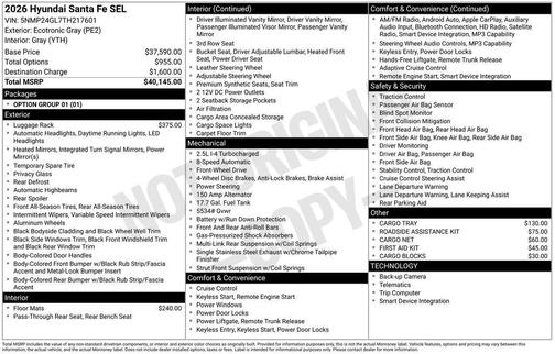 Gray 2026 Hyundai SANTA FE SEL