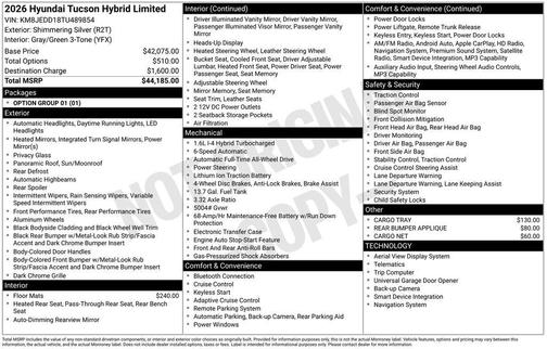 Shimmering Silver 2026 Hyundai TUCSON Hybrid Limited