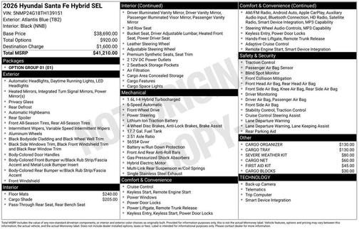 Atlantic Blue 2026 Hyundai SANTA FE HEV SEL