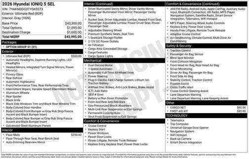 Red 2026 Hyundai IONIQ 5 SEL