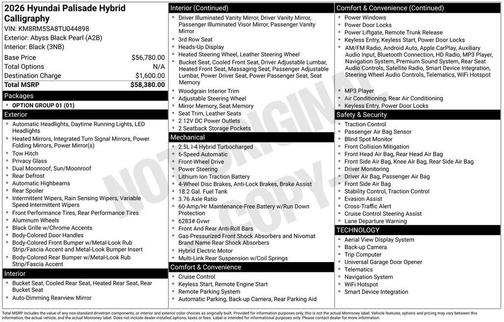 2026 Hyundai Palisade Hybrid Calligraphy