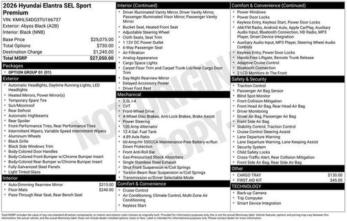 2026 Hyundai ELANTRA SEL SPORT PREMIUM