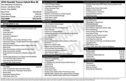 Ash Black 2026 Hyundai TUCSON Hybrid Blue SE