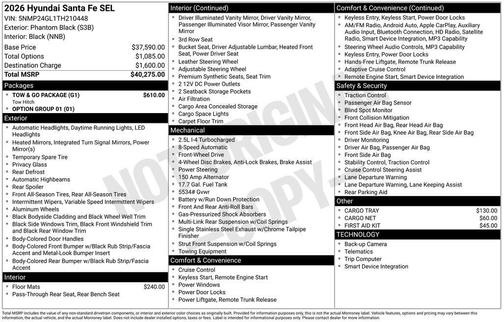 Phantom Black 2026 Hyundai SANTA FE SEL
