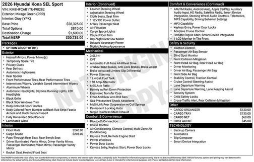 Mirage 2026 Hyundai KONA SEL Sport