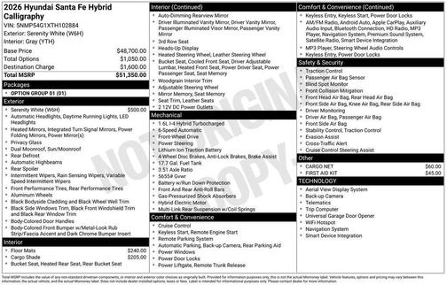 White 2026 Hyundai SANTA FE HEV Calligraphy