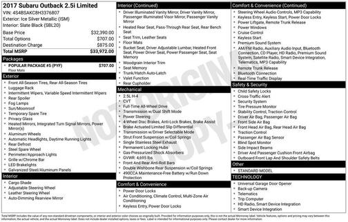 2017 Subaru Outback 2.5i Limited