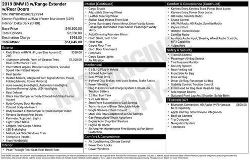 2019 BMW i3 120Ah w/Range Extender