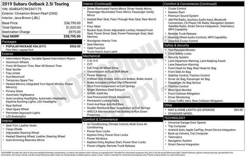 2019 Subaru Outback 2.5i Touring