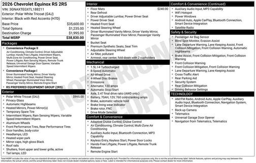 Polar White Tricoat 2026 Chevrolet Equinox AWD RS