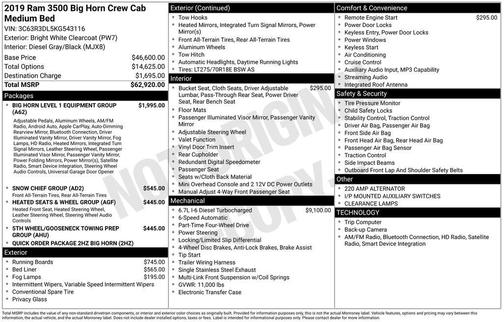 Bright White Clearcoat 2019 RAM 3500 Big Horn Crew Cab 4x4 6'4' Box