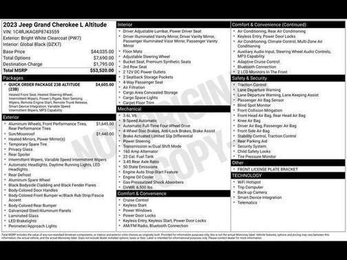 Bright White Clearcoat 2023 Jeep Grand Cherokee L Altitude