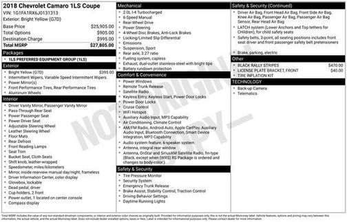Bright Yellow 2018 Chevrolet Camaro 1LS