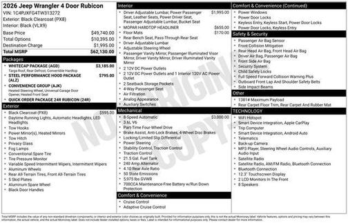 Black Clearcoat 2026 Jeep Wrangler Rubicon