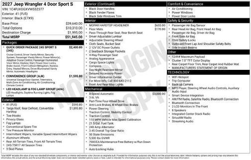 41 (Disc) 2027 Jeep Wrangler Sport S