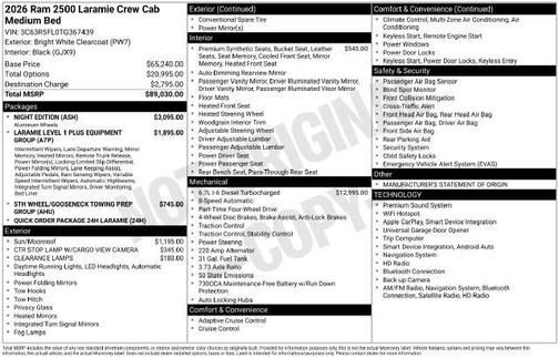 Bright White Clearcoat 2026 RAM 2500 Laramie Crew Cab 4x4 6'4' Box