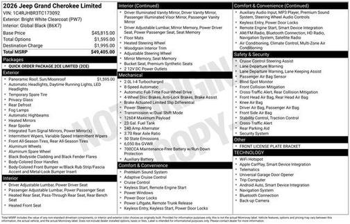 Bright White Clearcoat 2026 Jeep Grand Cherokee Limited