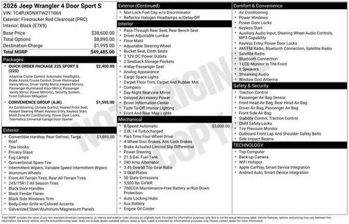 Firecracker Red Clearcoat 2026 Jeep Wrangler Sport S