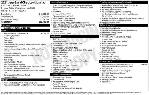 Bright White Clearcoat 2021 Jeep Grand Cherokee L Limited