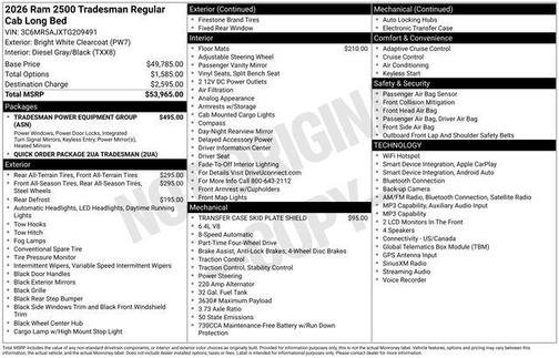 Bright White Clearcoat 2026 RAM 2500 Tradesman Regular Cab 4x4 8' Box