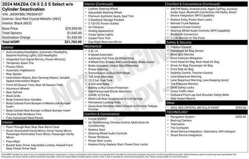 Soul Red Crystal Metallic 2024 Mazda CX-5 2.5 S Select Package