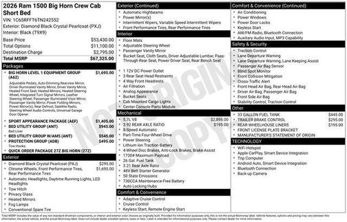 Diamond Black Crystal Pearlcoat 2026 RAM 1500 Big Horn/Lone Star