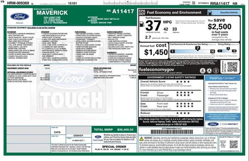 Carbonized Gray Metallic 2024 Ford Maverick LARIAT Super Crew Hybrid Pickup Truck