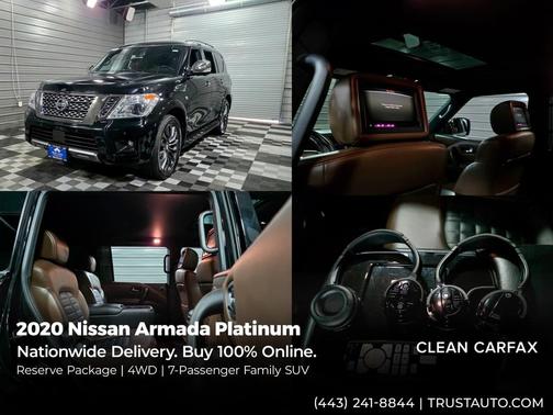 Super Black 2020 Nissan Armada Platinum 4WD 7-Passenger Luxury SUV w/Reserve Pkg