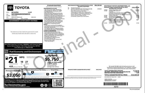 Absolute Zero 2025 Toyota GR Supra 3.0 6-Speed Manual Luxury Coupe w/Safety/Technology Pkgs