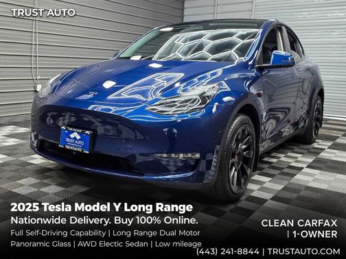 Deep Blue Metallic 2025 Tesla Model Y Long Range Dual Motor AWD Electic Sedan w/Full Self-Driving Capability
