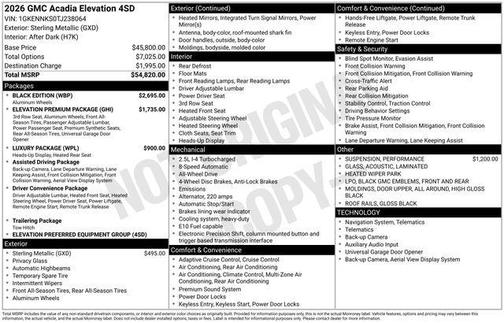 2026 GMC Acadia Elevation AWD