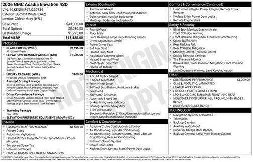 2026 GMC Acadia Elevation FWD