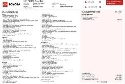 Gray 2021 Toyota Venza LE