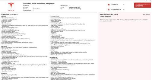 2020 Tesla Model 3 Standard Range Plus