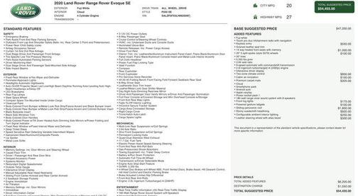 2020 Land Rover Range Rover Evoque SE