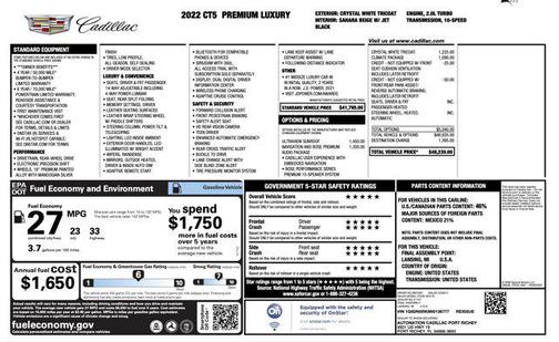 Crystal White Tricoat 2022 Cadillac CT5 Premium Luxury