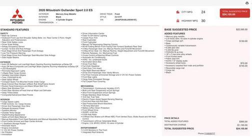 2020 Mitsubishi Outlander Sport 2.0 SP